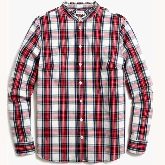 J. Crew Tops - J. Crew Tartan Button Up Top with Ruffled Collar